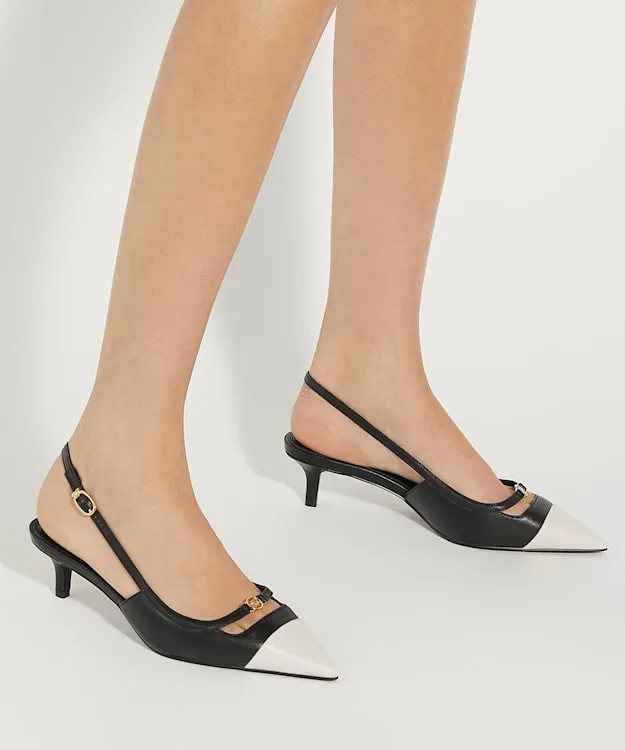 Women Dune London Heels Contrast Toe Slingback Kitten Heel Sandals Black