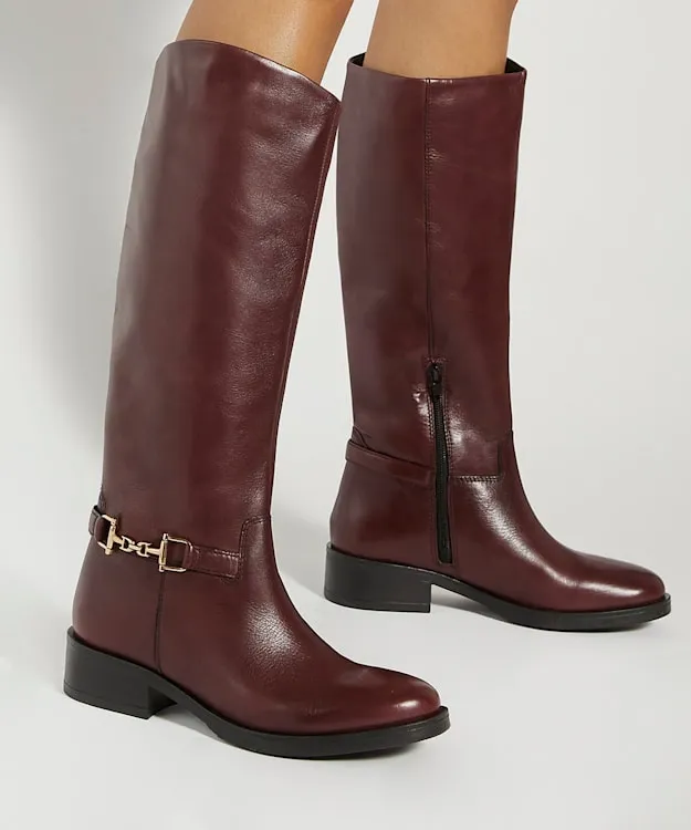 Women Dune London Knee High Boots Premium Leather Knee High Riding Boots Red