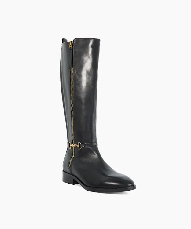 Women Dune London Knee High Boots Riding Boots With Signature Buckle Detail Black