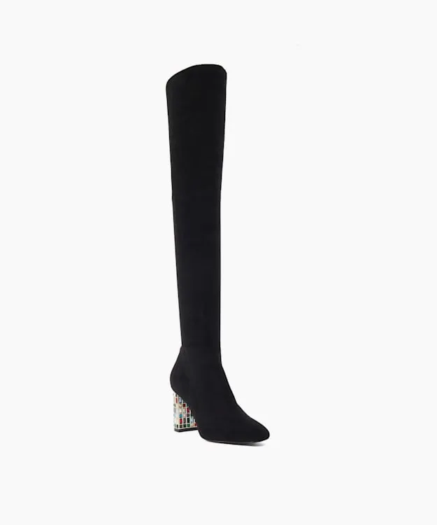 Women Dune London Over The Knee Boots Over The Knee Jewel Heel Boots Black