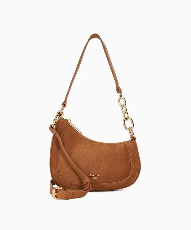 Women Dune London Shoulder Bags Asymmetric Chain Detail Shoulder Bag Brown