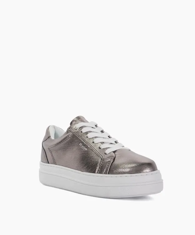 Women Dune London Trainers Branded Chunky Cup Sole Trainers Metallic