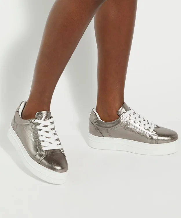 Women Dune London Trainers Branded Chunky Cup Sole Trainers Metallic