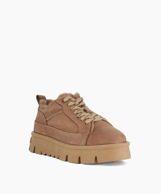 Women Dune London Trainers Chunky Cleated Sole Lace Up Shoes Brown