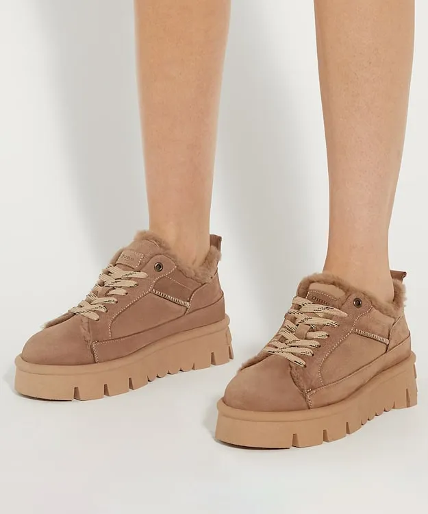 Women Dune London Trainers Chunky Cleated Sole Lace Up Shoes Brown