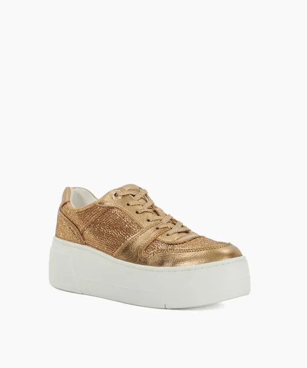 Women Dune London Trainers Lace Up Chunky Flatform Trainers Metallic