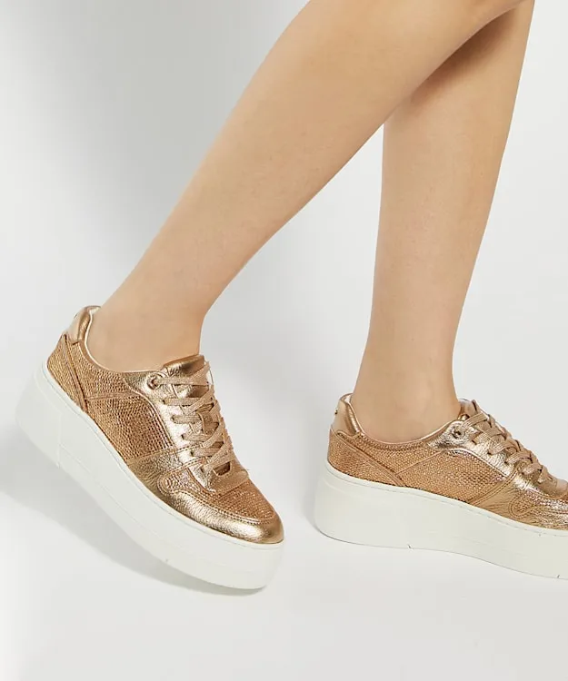 Women Dune London Trainers Lace Up Chunky Flatform Trainers Metallic