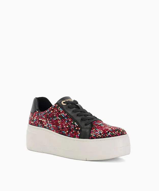 Women Dune London Trainers Lace Up Flatform Trainers Multi Fabric