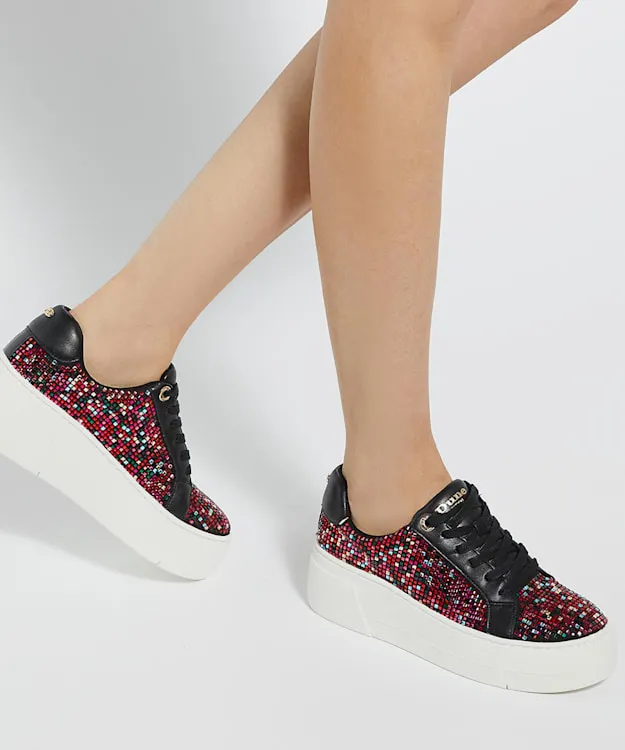 Women Dune London Trainers Lace Up Flatform Trainers Multi Fabric