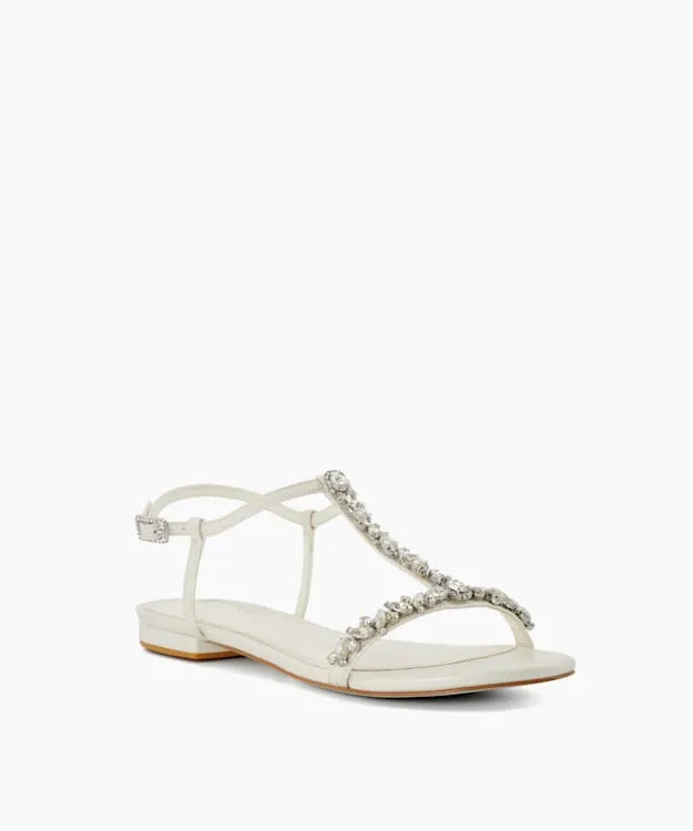 Women Dune London Wedding Shoes Jewel Embellished Flat Wedding Sandals White