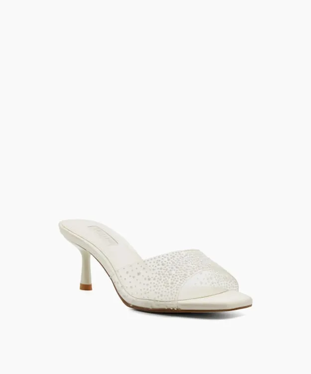 Women Dune London Wedding Shoes Sea Pearl Embellished Vinyl Wedding Mules White
