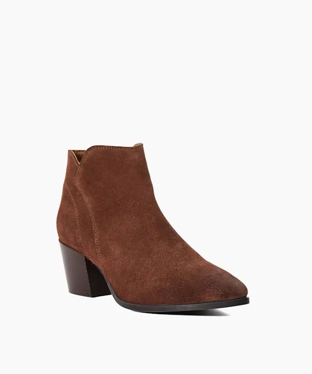 Women Dune London Western Cowboy Boots Heeled Suede Ankle Boots Brown