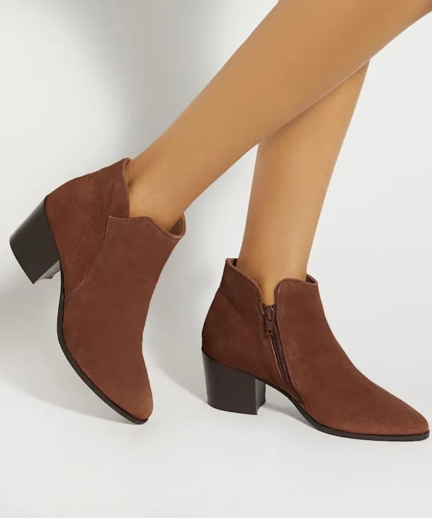 Women Dune London Western Cowboy Boots Heeled Suede Ankle Boots Brown