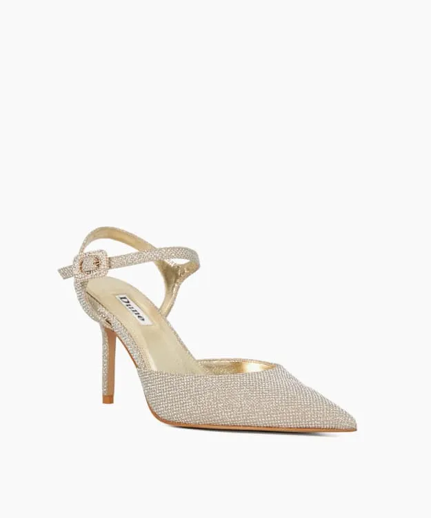 Women Dune London Wide Fit Shoes Wide Fit Buckle Detail Embellished Heeled Courts Metallic