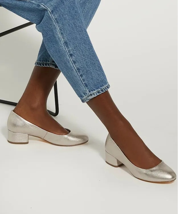 Women Dune London Wide Fit Shoes Wide Fit Comfort BlockHeeled Courts Metallic