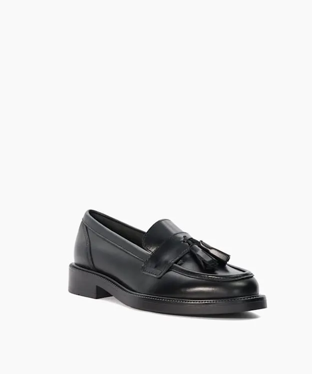 Women Dune London Wide Fit Shoes Wide Fit Leather Tassel Loafers Black