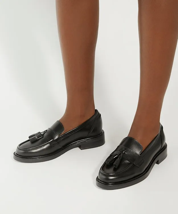 Women Dune London Wide Fit Shoes Wide Fit Leather Tassel Loafers Black