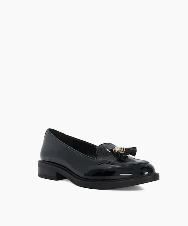 Women Dune London Wide Fit Shoes Wide Fit Patent Tassel Loafers Black