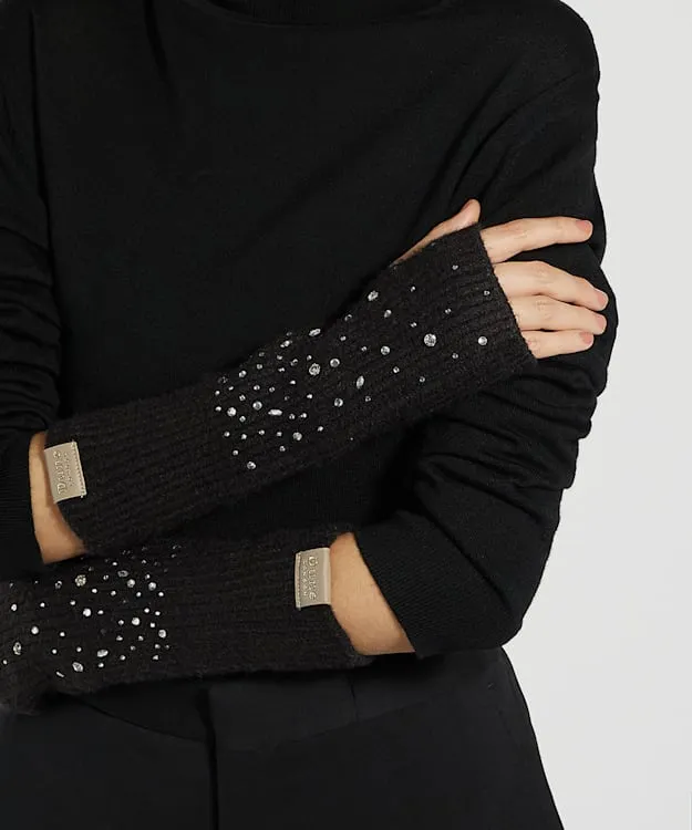 Women Dune London Winter Accessories Diamante Embellished Fingerless Gloves Black