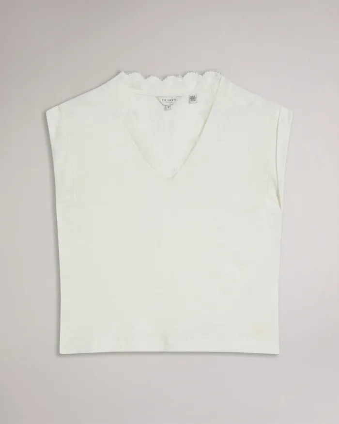 Women EFFIY 8211 VNeck Vest With Lace Neckline White Ted Baker Tops and Blouses