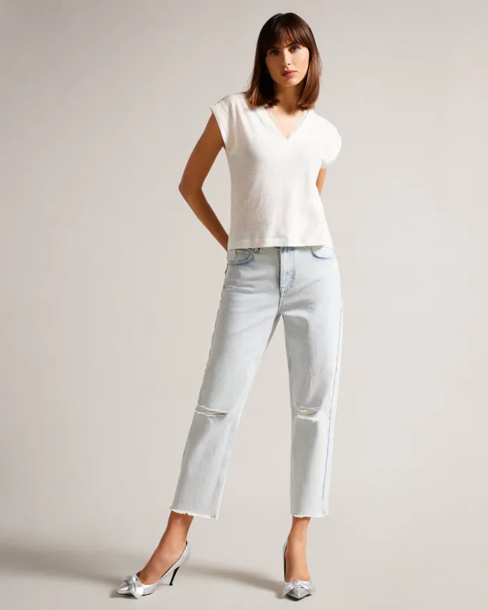 Women EFFIY 8211 VNeck Vest With Lace Neckline White Ted Baker Tops and Blouses