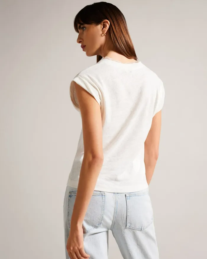 Women EFFIY 8211 VNeck Vest With Lace Neckline White Ted Baker Tops and Blouses