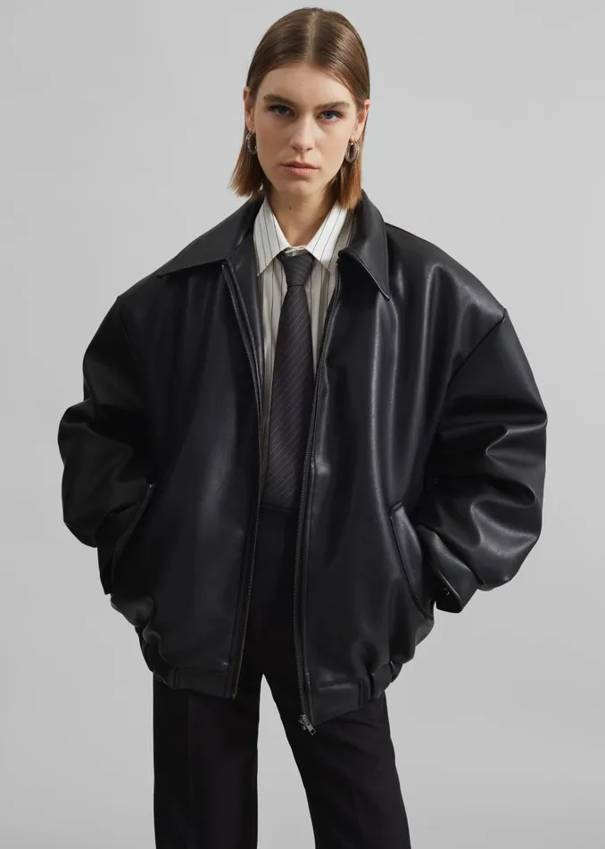 Women Elden Faux Leather Bomber Jacket 8211 Black The Frankie Shop Outerwear