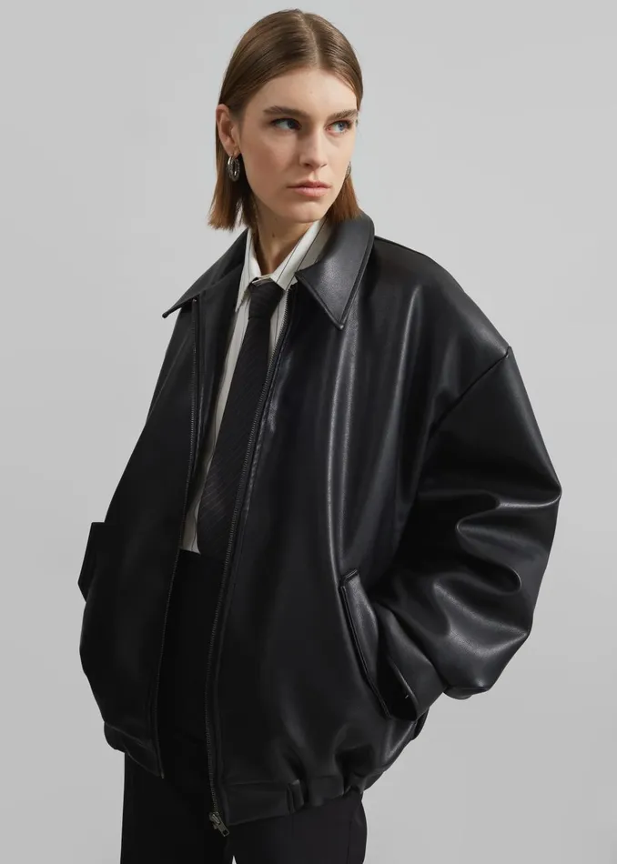 Women Elden Faux Leather Bomber Jacket 8211 Black The Frankie Shop Outerwear