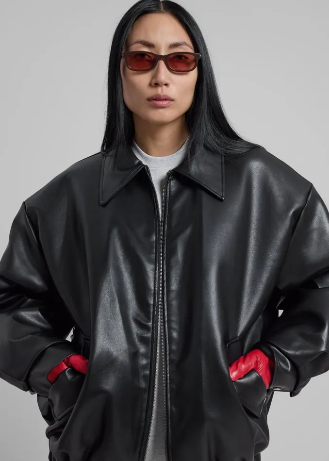 Women Elden Faux Leather Bomber Jacket 8211 Black The Frankie Shop Outerwear