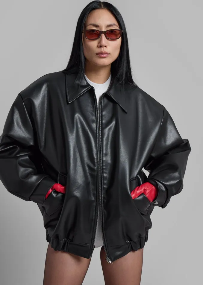 Women Elden Faux Leather Bomber Jacket 8211 Black The Frankie Shop Outerwear