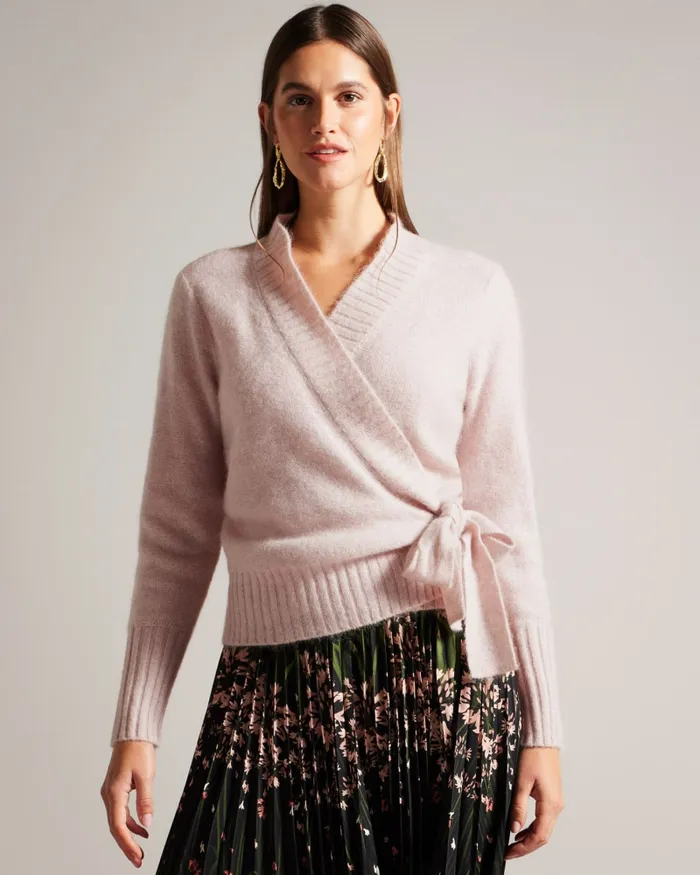 Women ELLIIAN 8211 Wool Blend Wrap Cardigan Dusky Pink Ted Baker Tops and Blouses Women ELLIIAN 8211 Wool Blend Wrap Cardigan Dusky Pink Ted Baker Tops and Blouses