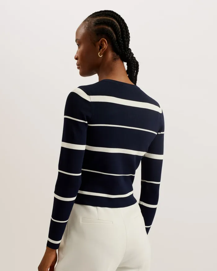 Women ELORIAA 8211 Striped Crew Neck Fitted Cardigan Navy Ted Baker Jumpers and Cardigans Women ELORIAA 8211 Striped Crew Neck Fitted Cardigan Navy Ted Baker Jumpers and Cardigans