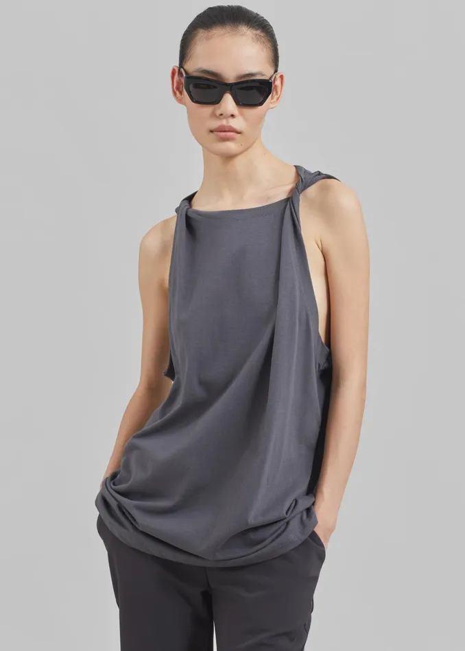 Women Erika Twisted Sleeve Tank 8211 Charcoal The Frankie Shop Tops