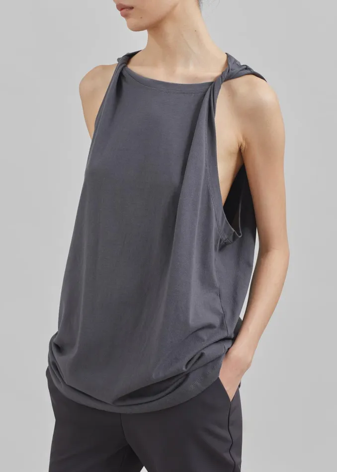 Women Erika Twisted Sleeve Tank 8211 Charcoal The Frankie Shop Tops