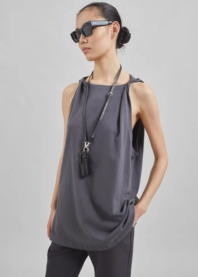 Women Erika Twisted Sleeve Tank 8211 Charcoal The Frankie Shop Tops