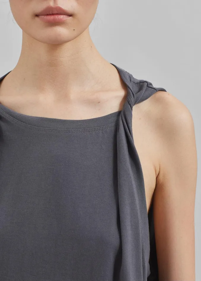 Women Erika Twisted Sleeve Tank 8211 Charcoal The Frankie Shop Tops