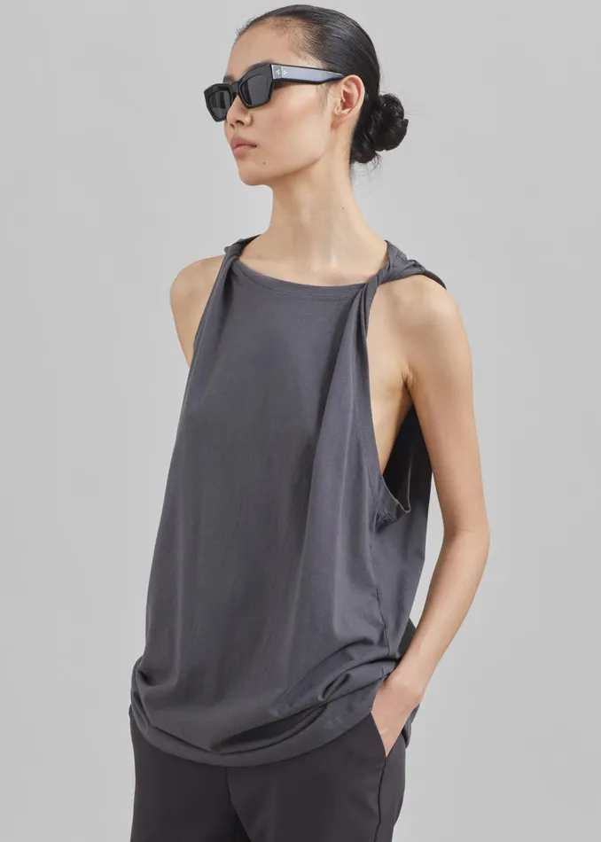 Women Erika Twisted Sleeve Tank 8211 Charcoal The Frankie Shop Tops