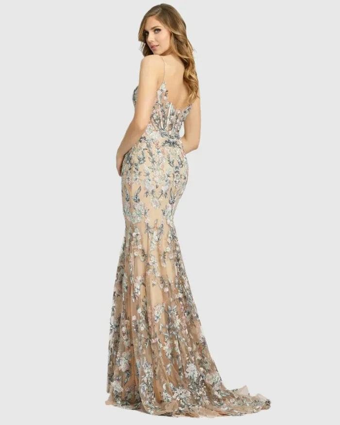 Women Evening Gowns Mac Duggal Embroidered Spaghetti Strap Trumpet Gown Nude Multi Women Evening Gowns Mac Duggal Embroidered Spaghetti Strap Trumpet Gown Nude Multi