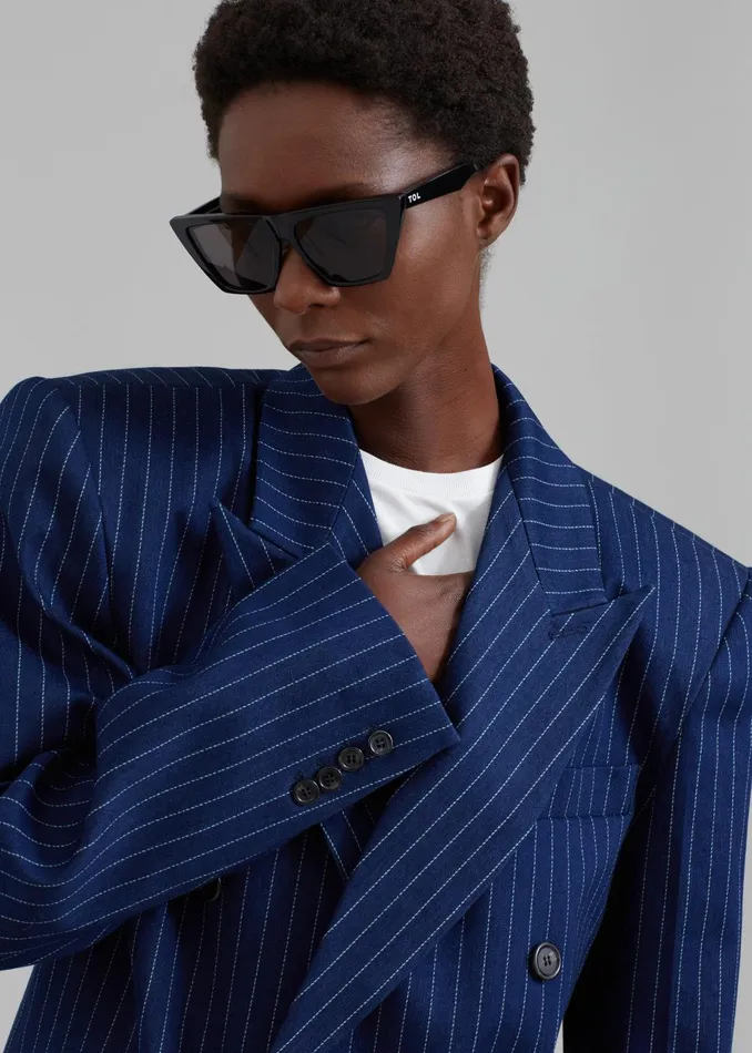 Women Fargo Oversized Denim Padded Blazer 8211 Navy Pinstripe The Frankie Shop Outerwear