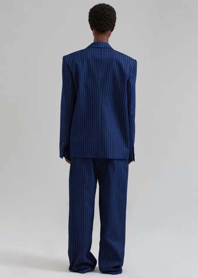 Women Fargo Oversized Denim Padded Blazer 8211 Navy Pinstripe The Frankie Shop Outerwear