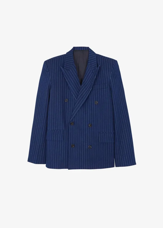 Women Fargo Oversized Denim Padded Blazer 8211 Navy Pinstripe The Frankie Shop Outerwear
