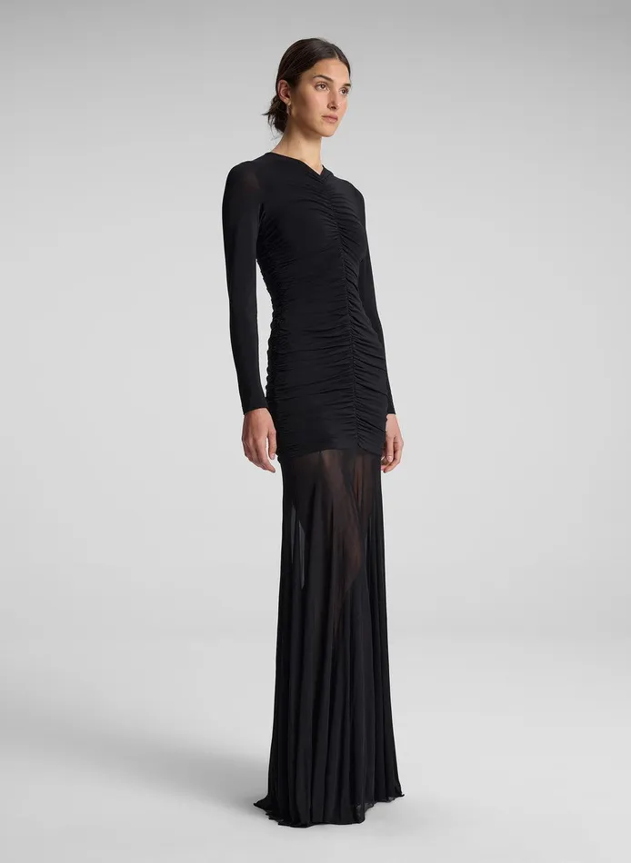 Women Fawn Ruched Mesh Maxi Dress Black ALC Dresses