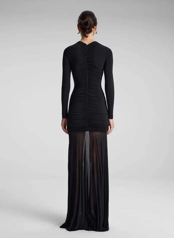 Women Fawn Ruched Mesh Maxi Dress Black ALC Dresses