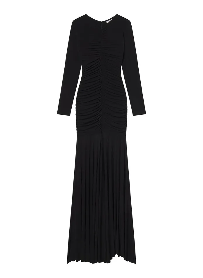 Women Fawn Ruched Mesh Maxi Dress Black ALC Dresses