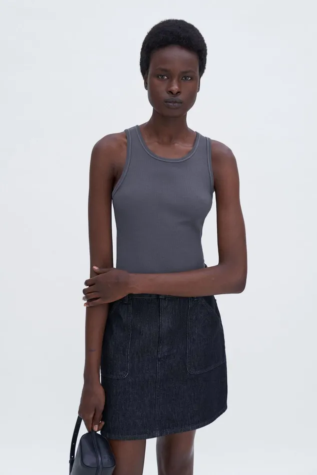 Women Fine Rib Tank Charcoal Grey Filippa K Tops