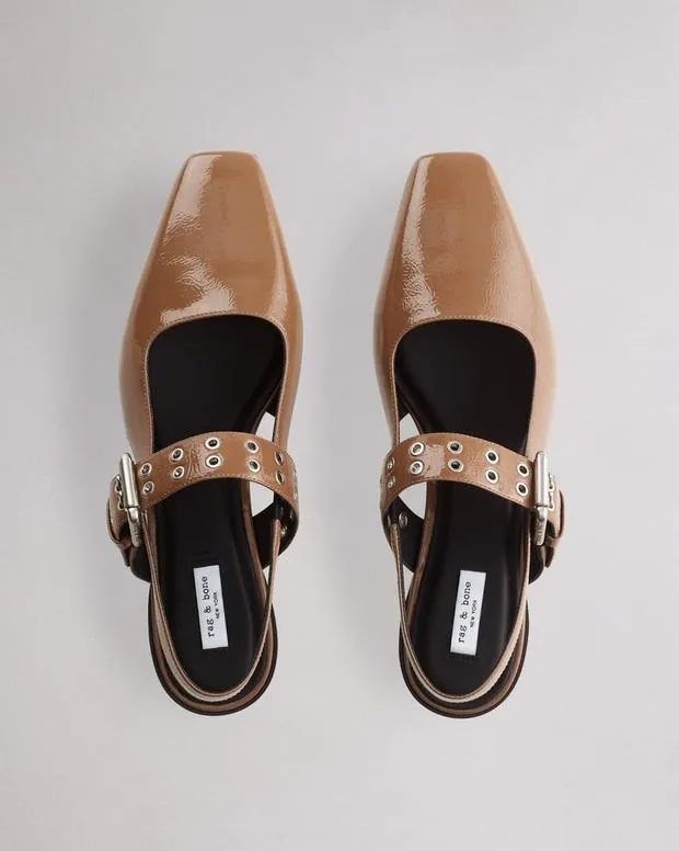 Women Flats Rag and Bone Astra Leather Slingback Taupe Patent