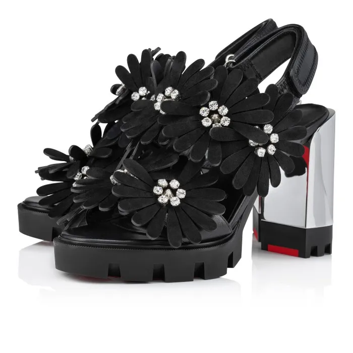 Women Floralou 100 Mm Sandals 8211 Nappa Leather And Suede 8211 Black Christian Louboutin Platforms