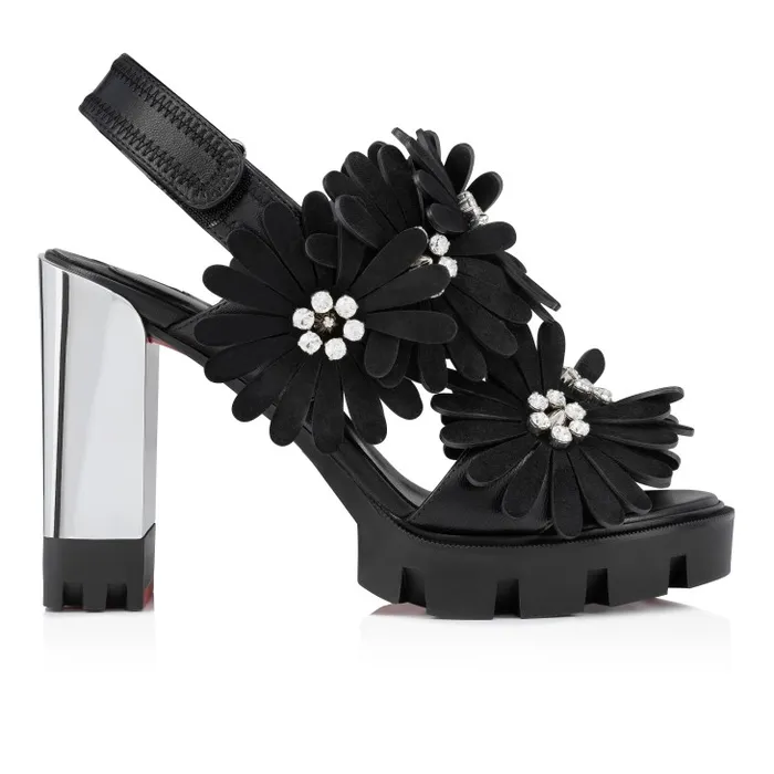Women Floralou 100 Mm Sandals 8211 Nappa Leather And Suede 8211 Black Christian Louboutin Platforms