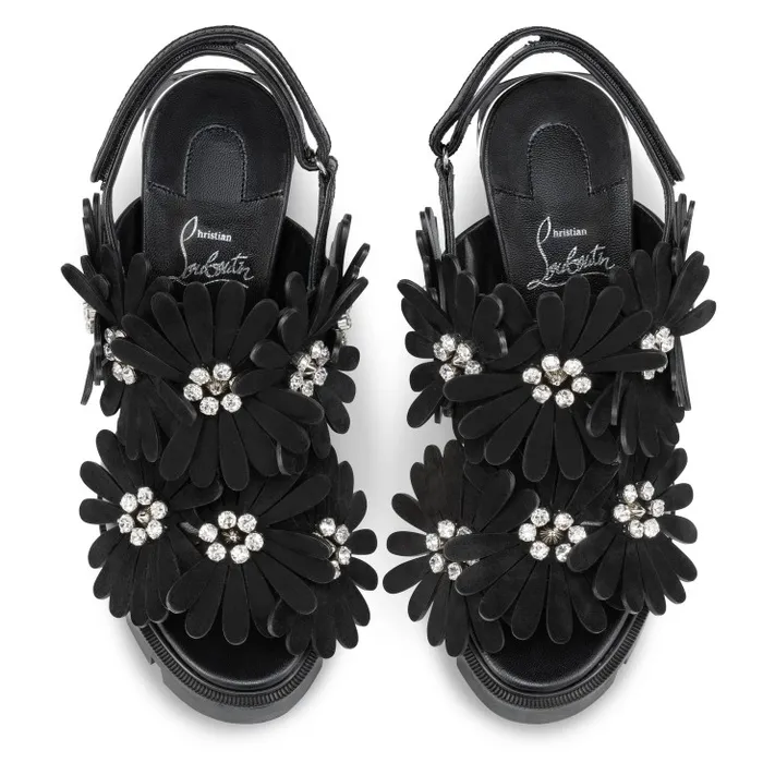 Women Floralou 100 Mm Sandals 8211 Nappa Leather And Suede 8211 Black Christian Louboutin Platforms
