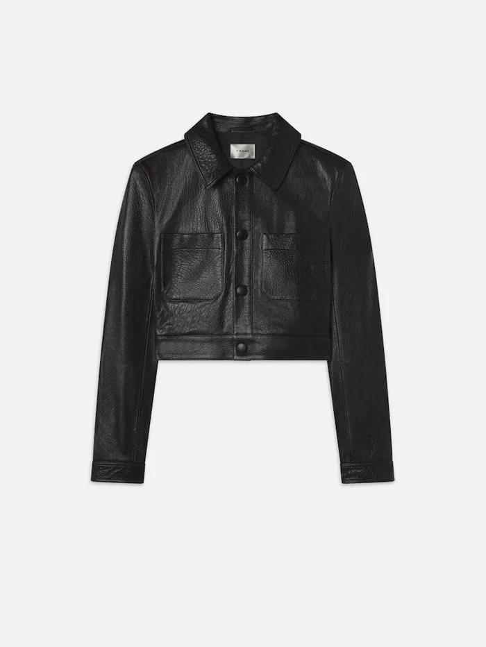 Women FRAME Leather and Suede Leather Button Front Jacket